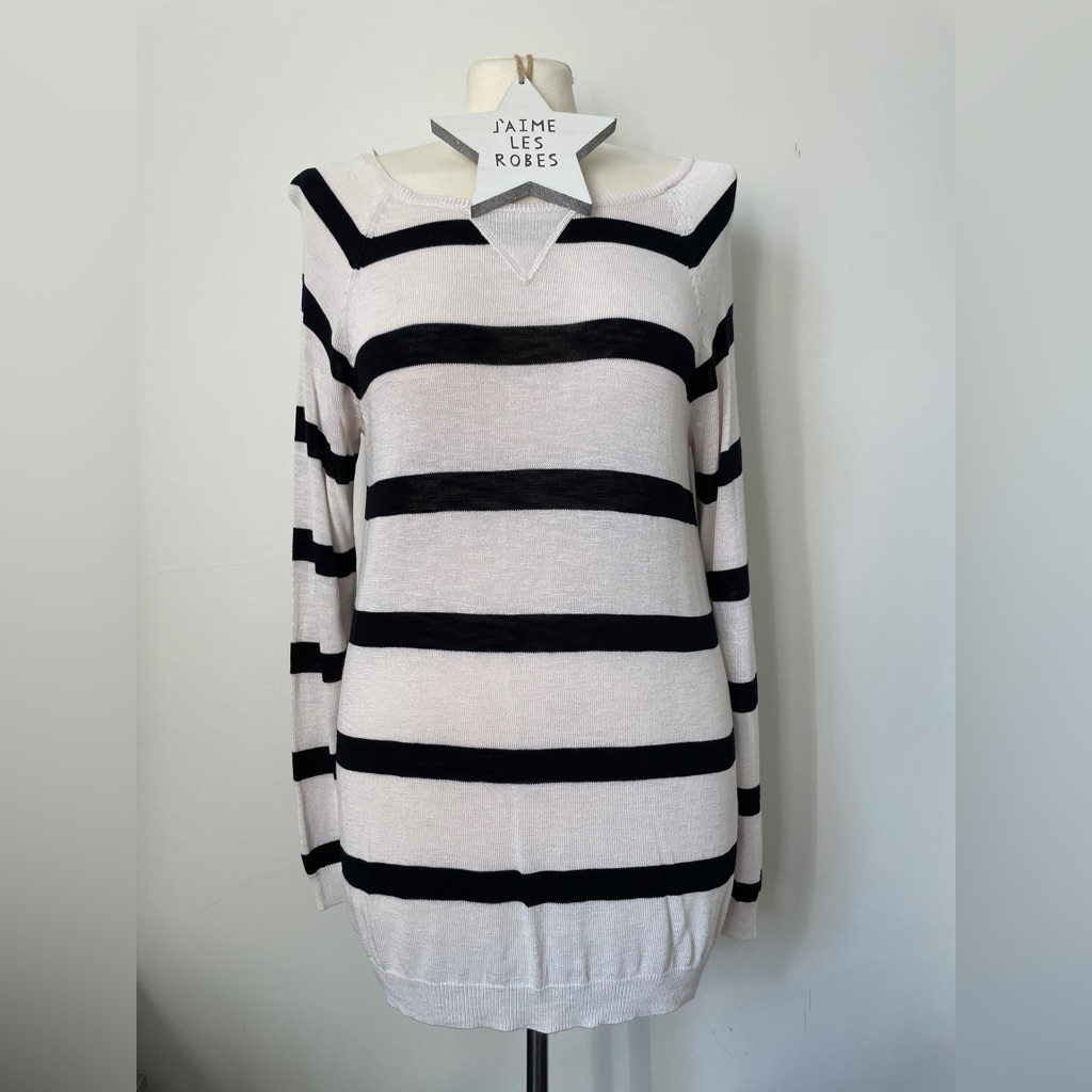 Daniel Cremieux Cream And Black Striped Sheer Sweater